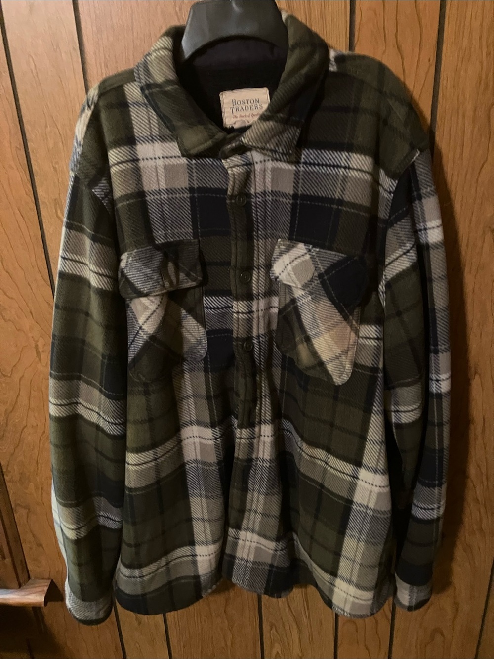 Boston Traders Green Plaid Flannel Shirt Jacket - fur lined XL